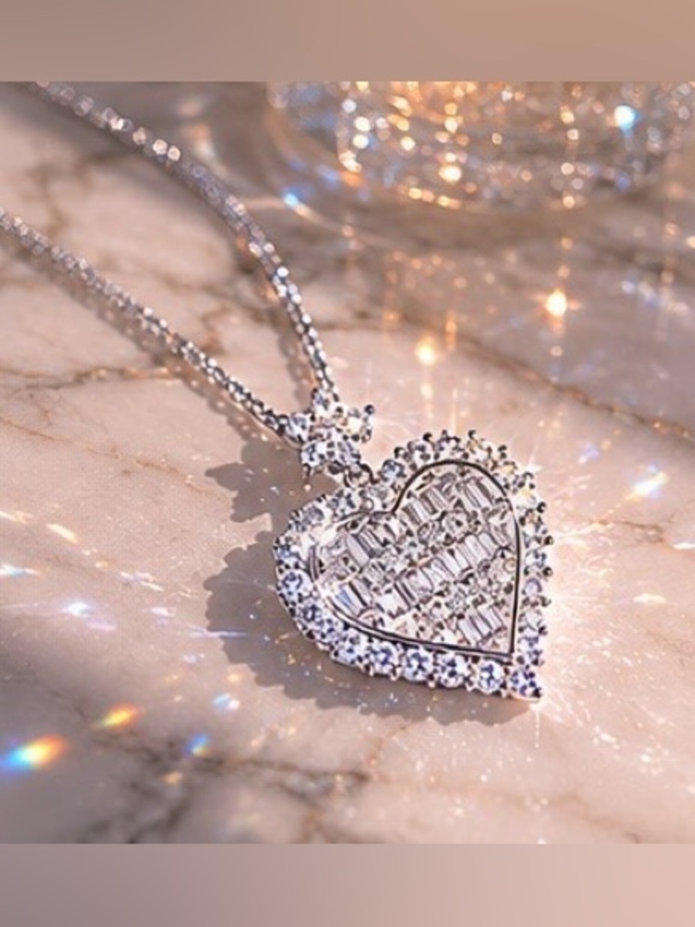 Silver Heart Pendant Necklace - Elegant Crystal Heart Necklace